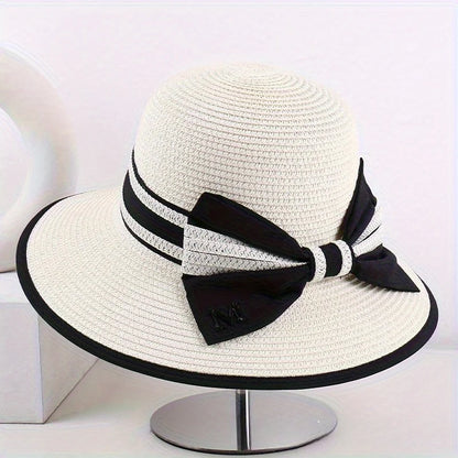 Spring/SUMMER Style Bowknot Wide-brimmed Sunshade Straw Hat, Striped Fashion Women's Hat,  Summer Sun Protection Hat