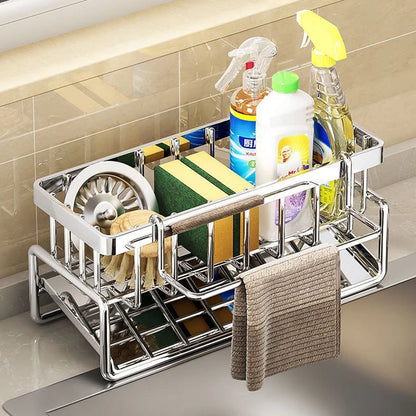 Kitchen stainless steel shelf, sponge drain rack, sink drainage rack, dishwashing supplies, dishcloth storage, drainage rack, for under sink or beside sink