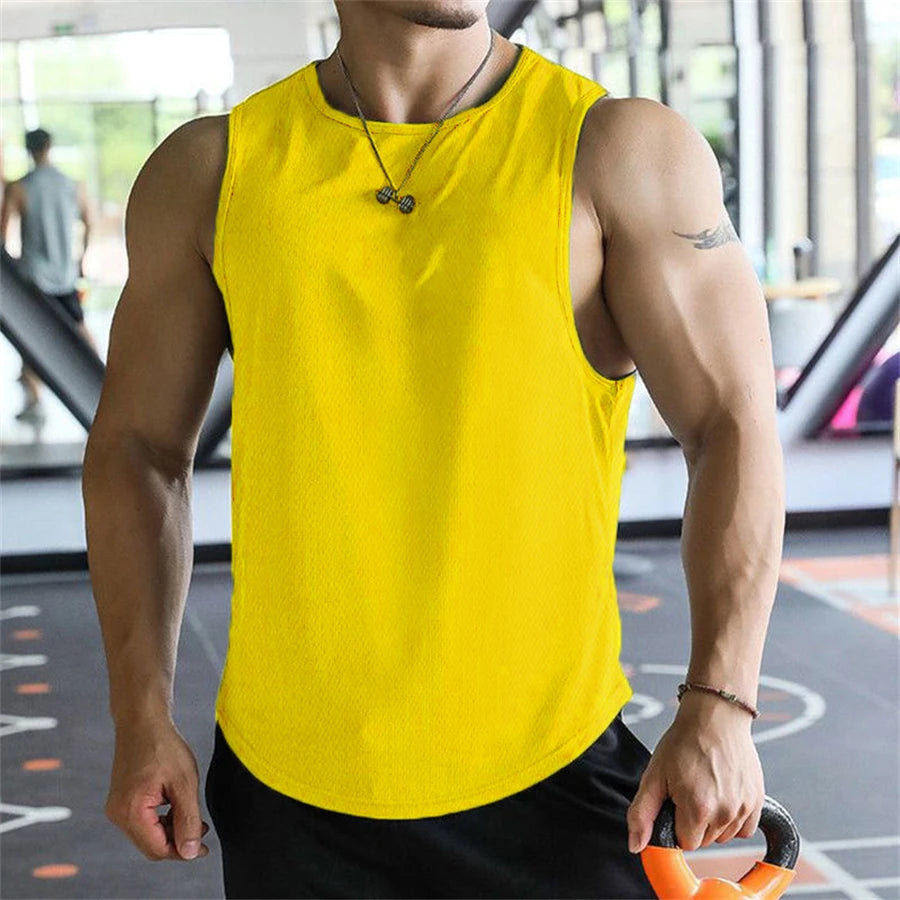Mens Sleeveless Shirt,  Polyester Mesh Material,  Quick Dry  and Breathable  Workout Fitness