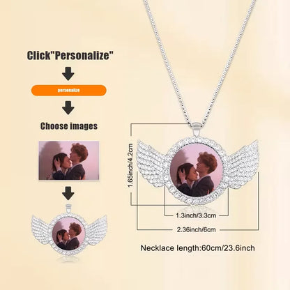 Personalised custom image wing necklace, commemorative gift, suitable for boyfriend's gift, girlfriend's gift, Father's Day gift