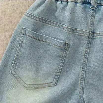 Girls  Summer  Shorts /Jeans,  Fashion Embroidery with  Bow,  Short Denim Pants For 2-12 Year Old Girls, Cotton Trousers