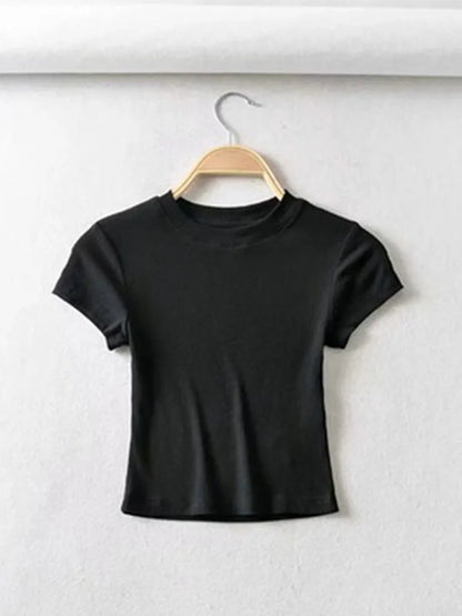Summer Sexy Womens  O-neck Short-sleeve T-shirt,  Slim Elastic Skinny Crop Tops
