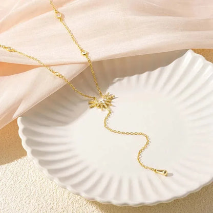 Stainless Steel Y-Shaped Pendant Necklace for Women Girls Elegant Fashion Cubic Zirconia Long Tassel Dangle Choker Jewelry Gifts