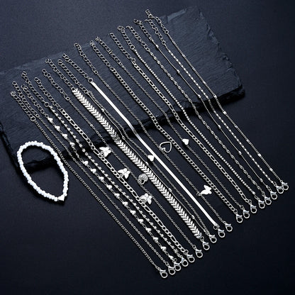 19Pcs/Set New Design Silver Color Anklet Sets for Women Fashion Pearl Butterfly Heart Crystal Foot Chain Versatile Daily Jewelry.  This set is a wonderful gift or a wonderful BUY TO WEAR AND SHARE WITH FRIENDS