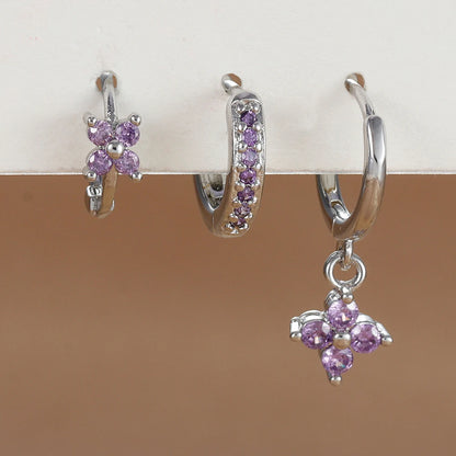 3PCS Trendy Stainless Steel Flower Drop Earring Set For Women Crystal Zirconia Dangle Earring Hypoallerg Piercing Jewelry aretes