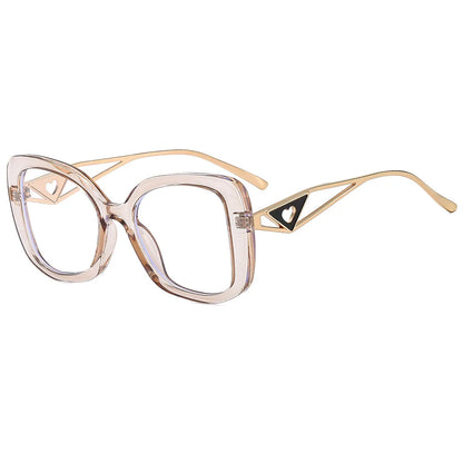 Luxury Brand,  Oversized, Square Reading Glasses  for Women  with Triangle heart on the temple.  Blue-Light Blocking, Clear Computer Glasses