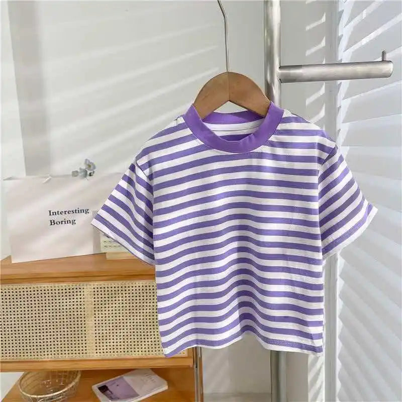 100% Cotton Striped T Shirt for Kids Boys, Baby,  Red Shirt,  Boy/Girls. Tops Base Shirts,   Children's Clothes 2026
