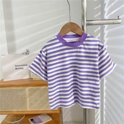 100% Cotton Striped T Shirt for Kids Boys, Baby,  Red Shirt,  Boy/Girls. Tops Base Shirts,   Children's Clothes 2026