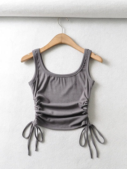 New Arrival Girls Casual Solid Colour, Two Side Drawstring , Vest Folds,  Shirring,  Tank/Camis