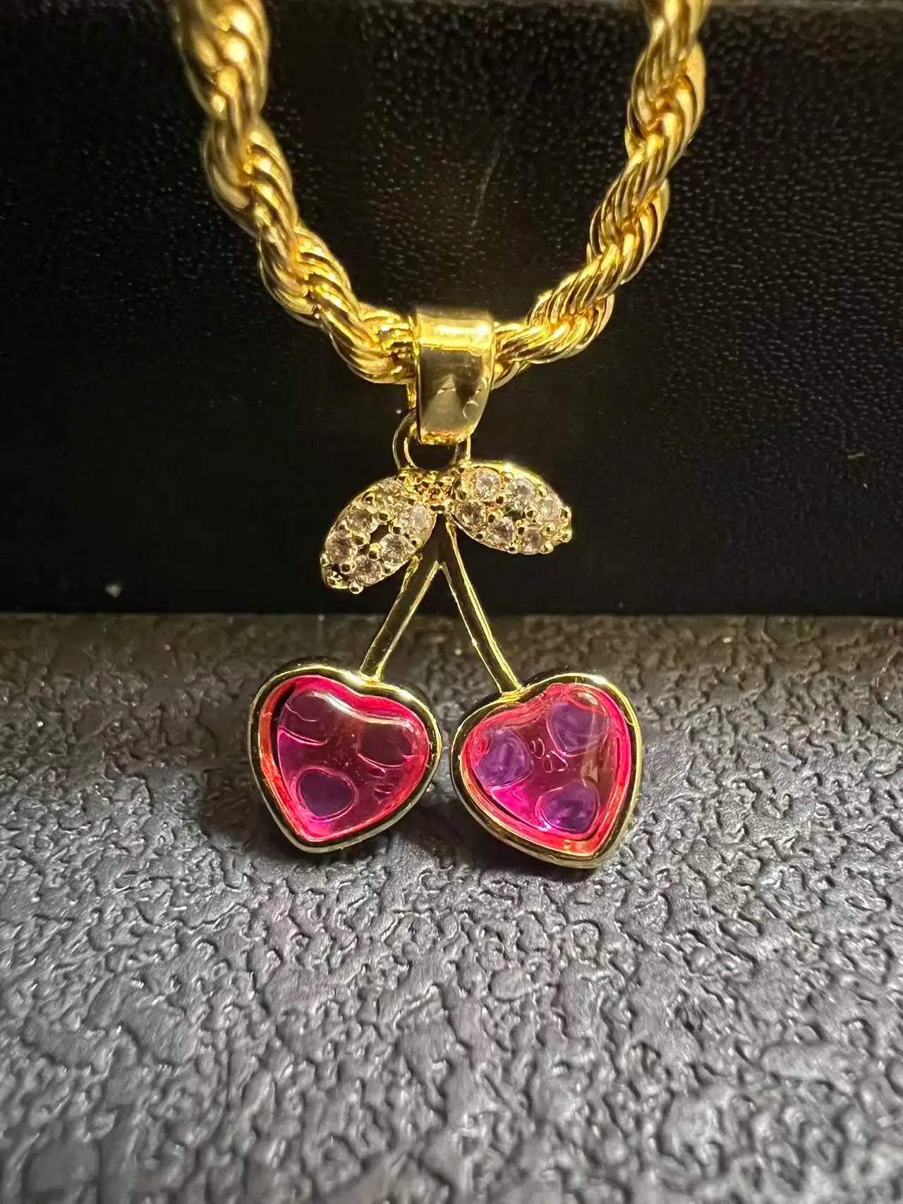 18K Gold Filled Rope Chain Necklace Nugget Heart Pendant