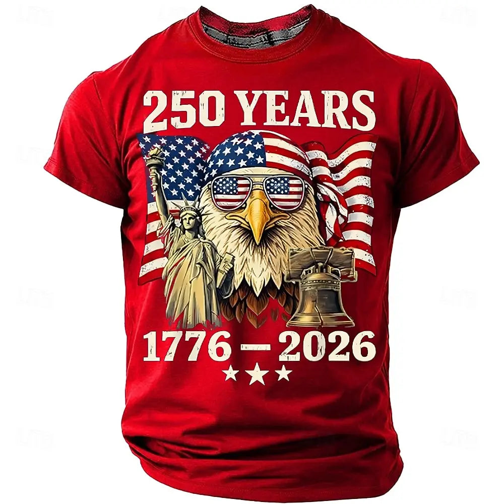 America 250th Birthday Eagle Flag 250 Years 1776-2026,  PRINTED Unisex Men's  and Womens T-Shirt, Casual  Vintage -style Clothing