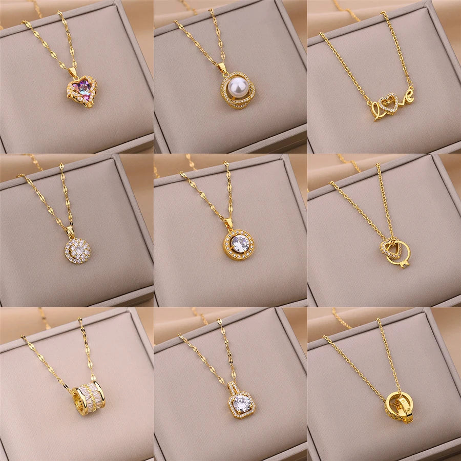 New In Light Luxury Zircon Crystal Stainless Steel Necklaces For Women. Sweet Female Clavicle Chain Jewelry.  Nice for everyday wear. Maybe nice for MOTHER/DAUGHTER Gift