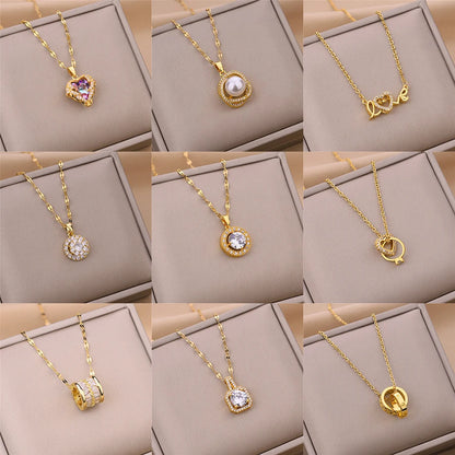New In Light Luxury Zircon Crystal Stainless Steel Necklaces For Women. Sweet Female Clavicle Chain Jewelry.  Nice for everyday wear. Maybe nice for MOTHER/DAUGHTER Gift