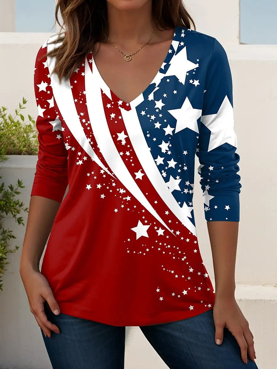 US Flag 250th anniversary Pattern Vintage Women's Long Sleeve T-shirt Summer 3D Print, polyester Tops Women Clothing