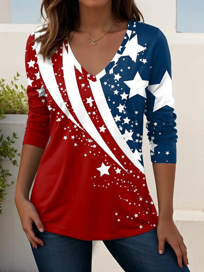 US Flag 250th anniversary Pattern Vintage Women's Long Sleeve T-shirt Summer 3D Print, polyester Tops Women Clothing