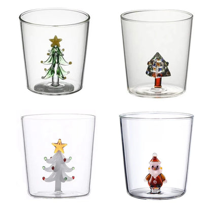 300ml Christmas 3D Glass Cup With Figurine Inside Stemless Glass For Wine Water Milk Goblet-drinking Glass Coffee Mug 1/2/4pcs