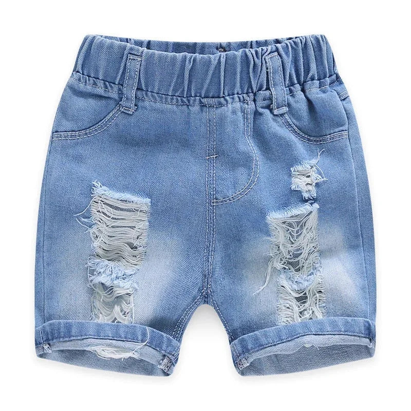 Boys  Summer Shorts,  Casual Torn Jean,  Knee Length Denim Pants,  Baby Elastic Waist,  Infant  Trousers (2-8yrs )