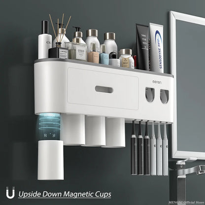 Magnetic Adsorption Inverted Toothbrush Holder/Wall /Automatic Toothpaste Squeezer, Storage Rack for  Bathroom Accessories
