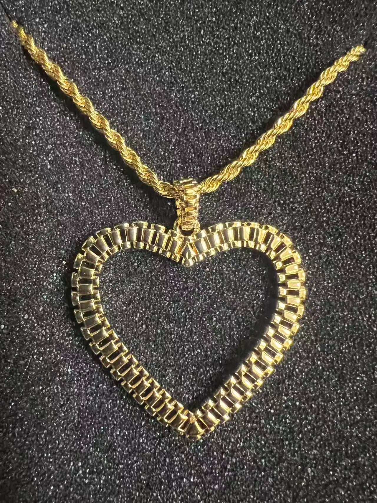 18K Gold Filled Rope Chain Necklace Nugget Heart Pendant