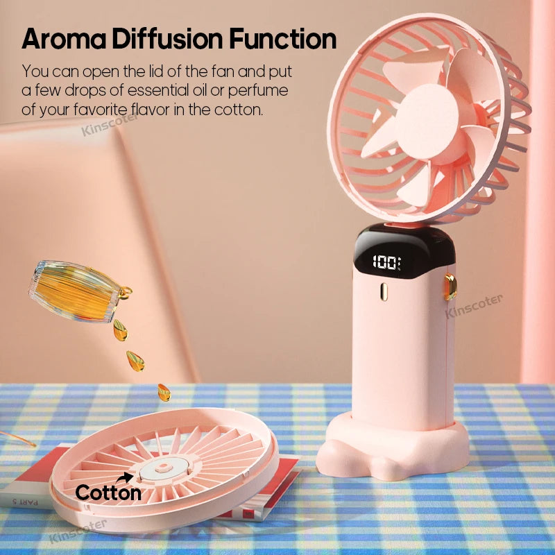 USB,  Handheld Mini Fan,  Foldable,  Portable Neck Hanging Fan,  5- Speed, Rechargeable Fan with Phone Stand and Display Screen.   WHITE is the only color available for sure.