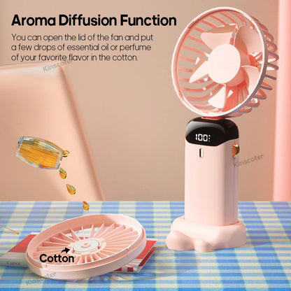 USB,  Handheld Mini Fan,  Foldable,  Portable Neck Hanging Fan,  5- Speed, Rechargeable Fan with Phone Stand and Display Screen.   WHITE is the only color available for sure.