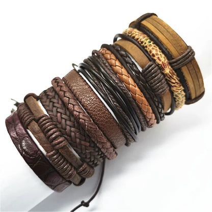 10 Pcs/set Black Wrap Woven, Handmade Mens  Bracelets. Male / Female Leather Bracelets.