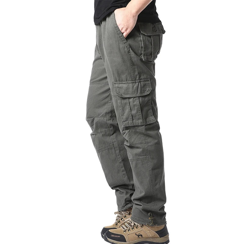 Large Pocket Loose Overalls, Men's Outdoor Sports Jogging Tactical Pants,  Elastic Waist,  Pure Cotton,  Casual Work Pants