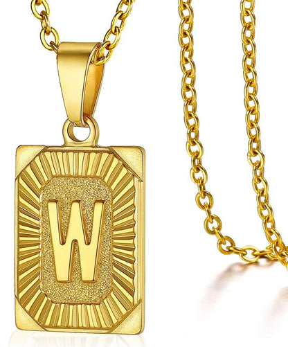 Initial Pendant Necklace for Women/MEN.  Simple Stainless Steel Cuba Link Charm.  Letter Square Neckla Jewelry 
MATHCING  Giftts