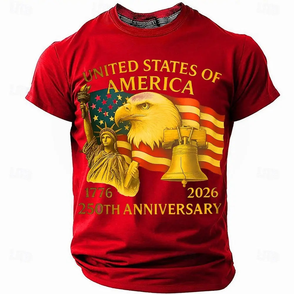 America 250th Birthday Eagle Flag 250 Years 1776-2026,  PRINTED Unisex Men's  and Womens T-Shirt, Casual  Vintage -style Clothing