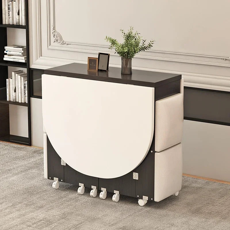 The household folding dining table is mobile and extensive and the is multi-functional