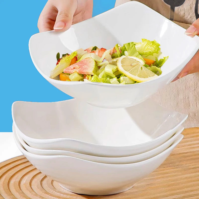 2/4/6/8pcs, white salad bowl, reusable, suitable for family gatherings, hotels, outdoor RVs, outdoor- picnics, parties.