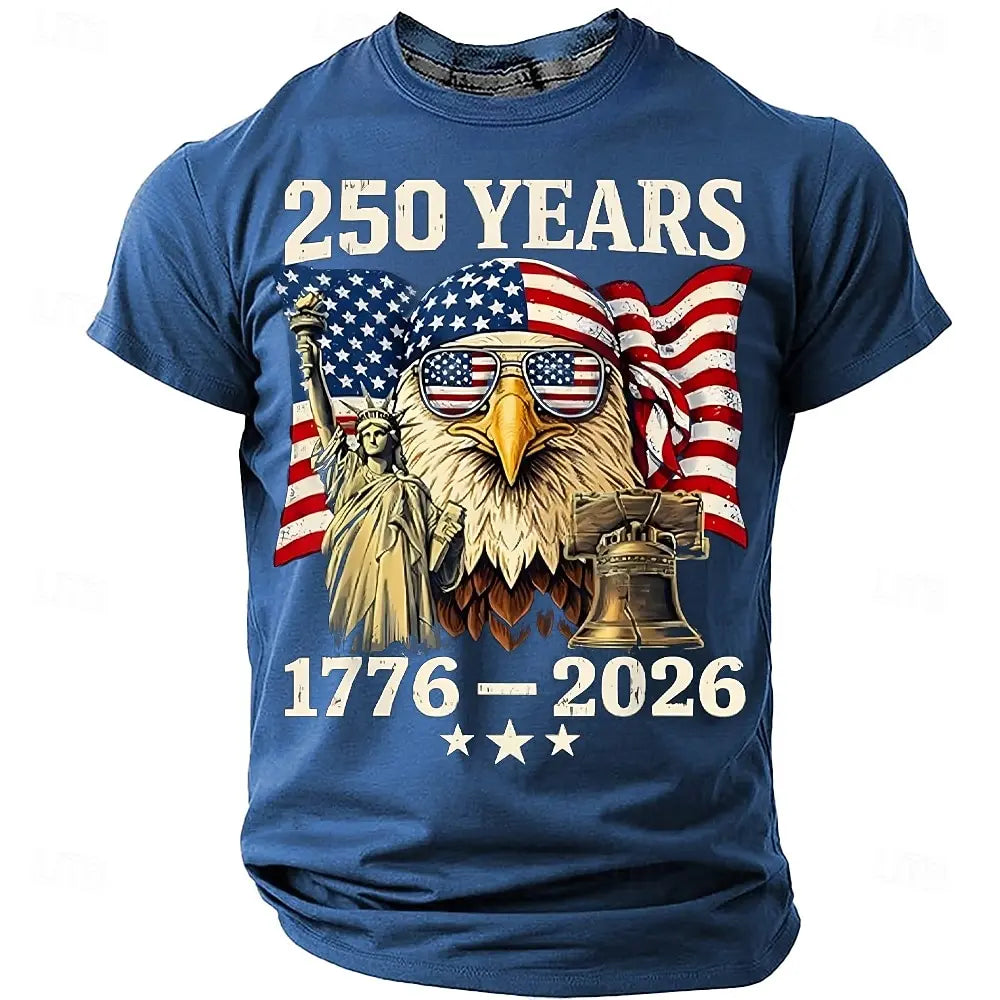 America 250th Birthday Eagle Flag 250 Years 1776-2026,  PRINTED Unisex Men's  and Womens T-Shirt, Casual  Vintage -style Clothing