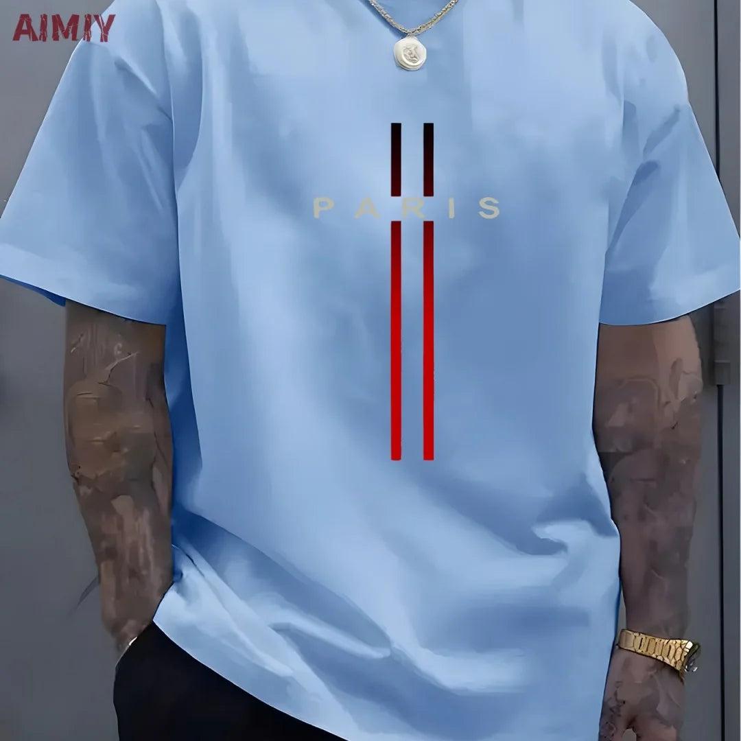 Summer Men's T-shirt Top,  Casual,  Loose Fit , Oversized T-shirt,  PARI Letter Pattern,  Printed Round Neck,  Short Sleeved Many Colors