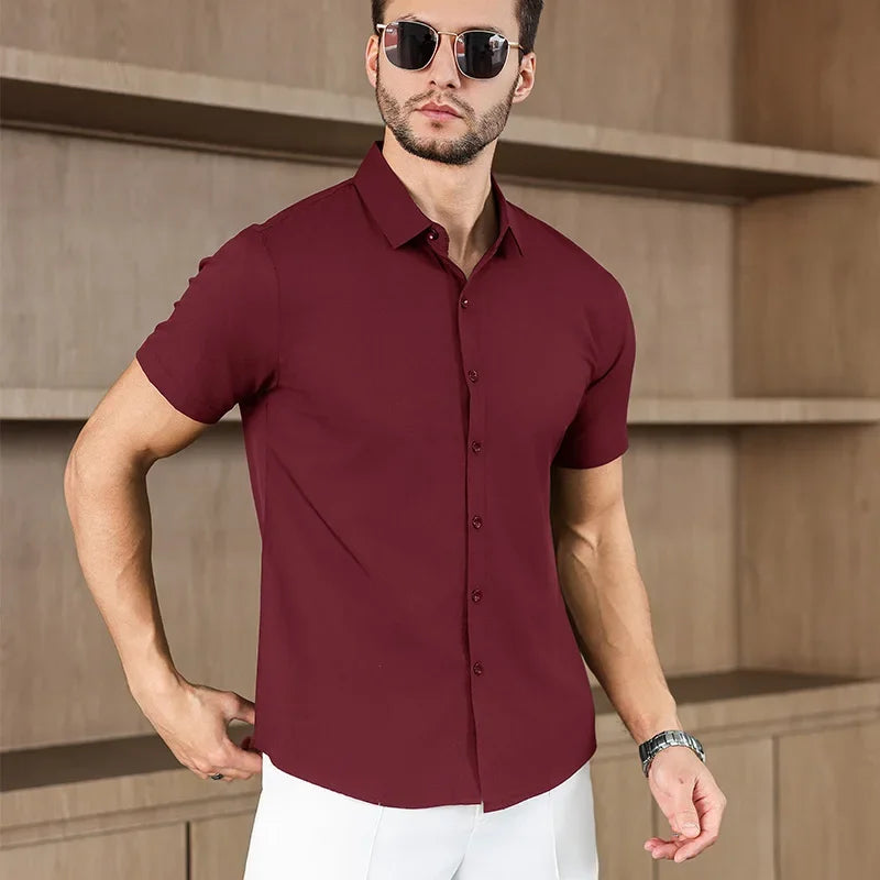 Men's Business Casual,  Solid Colors, Short Sleeved Shirt for Summer Fashion.   No Ironing,  Comfortable and Versatile