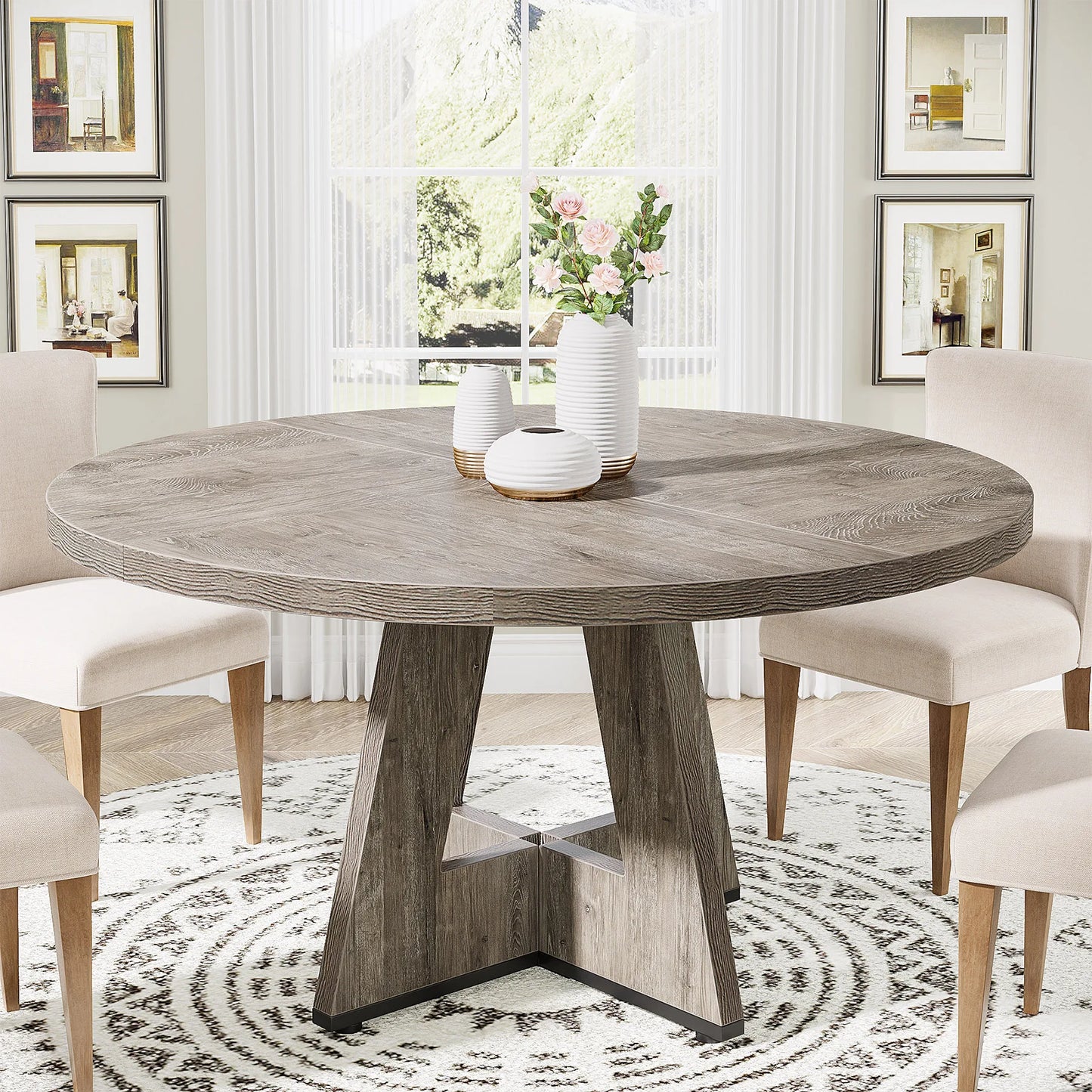 Round Dining Table for 4' 47" Farmhouse Kitchen Table Small Dinner Table Kitchen Dinning Table
