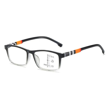 Multifocal Anti-Blue Light Reading Glasses, Progressive Near /Far, Blue Ray Blockin, Square Eyeglasses, Eye Protection Ultralight.  Two colors.  As shown, BLUE and also BLACK