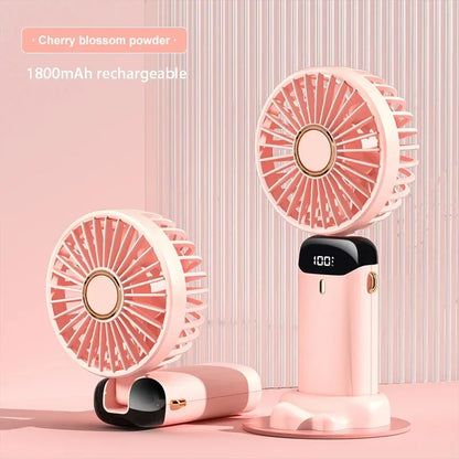 Portable Handheld Mini Fan, Foldable Neck Hanging Fans , 5 Speed USB Rechargeable Fan with Phone Stand and Display Screen, 1800mAh.  BLUE< PURPLE< WHITE Colors are Available