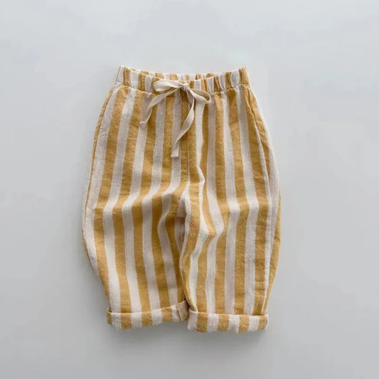 Vintage Linen/ Cotton Stripe Pants for Boys and girls.   Casual Pocket Design, Elastics Waist Pants for Toddlers