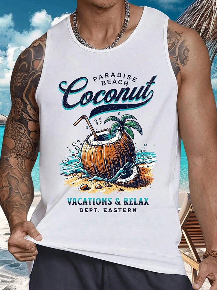 Summer Casual Men's Sleeveless T-shirts,One color bleeding into the next (in a gradient manner)and also VACATION Pictures/Island scenes and  Hawaiian  Land-scapes. Fashion O-Neck,  Tank Top for  Outdoor Beach or just loungin