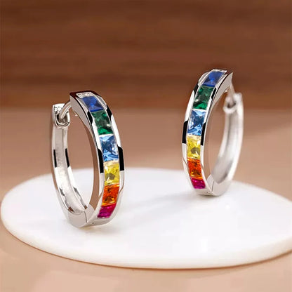 Classic Design Hoop Earrings,  Full with Princess Square CZ's.   Simple and Elegant Accessories Versatile Jewelry Perfect for MOTHERS DAY Gift