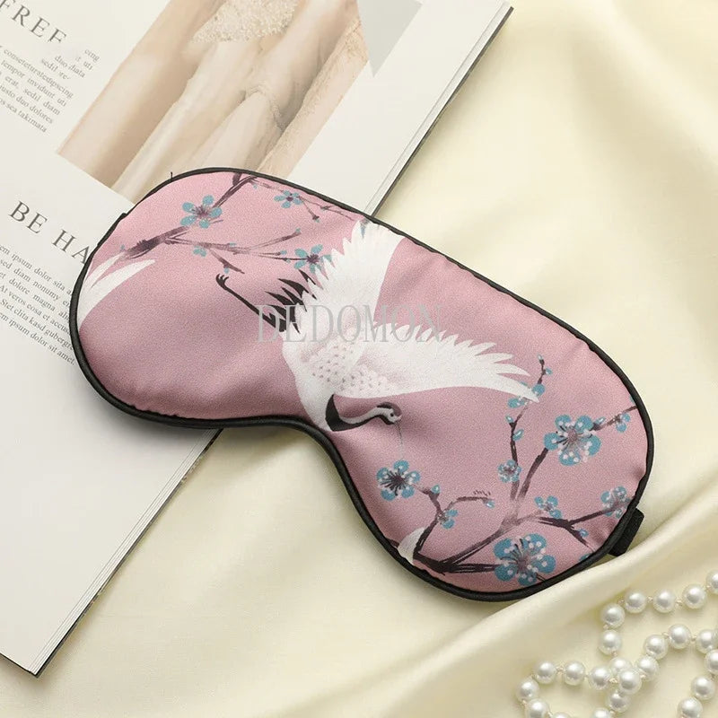 Silk Sleeping Eye Mask Cover For Women /Men.   Printed  Eyepatch,  Crane Blindfold,  Portable Sleep Night Mask,  Relax with Soft Eye Pad,