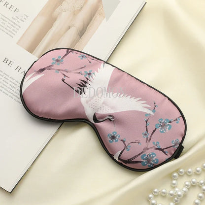 Silk Sleeping Eye Mask Cover For Women /Men.   Printed  Eyepatch,  Crane Blindfold,  Portable Sleep Night Mask,  Relax with Soft Eye Pad,
