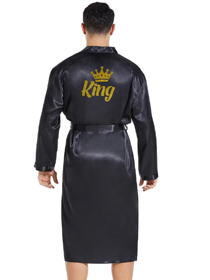 King/ queen glitter writing on back for men and  women,  robe,  satin,  crown design,  honeymoon couple,   kimono robes