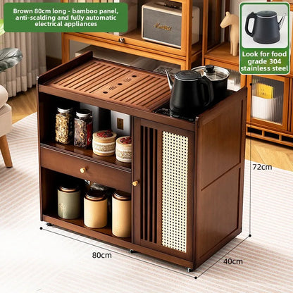Small, Mobile tea table, Kettle integrated tea cabinet with Solid wood coffee table.  Tea cart Brewing tea table