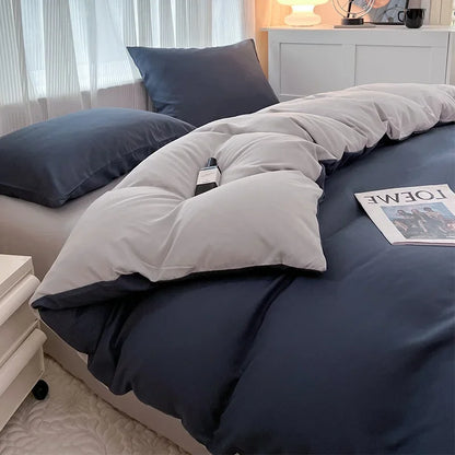 2-side Solid Color Brush Fabric Bed Set 4 Pieces Duvet Cover, 2  Pillowcase and Bedding Set.  Bed Sheet,  Quilt Cover, sizes Single,  Queen and King