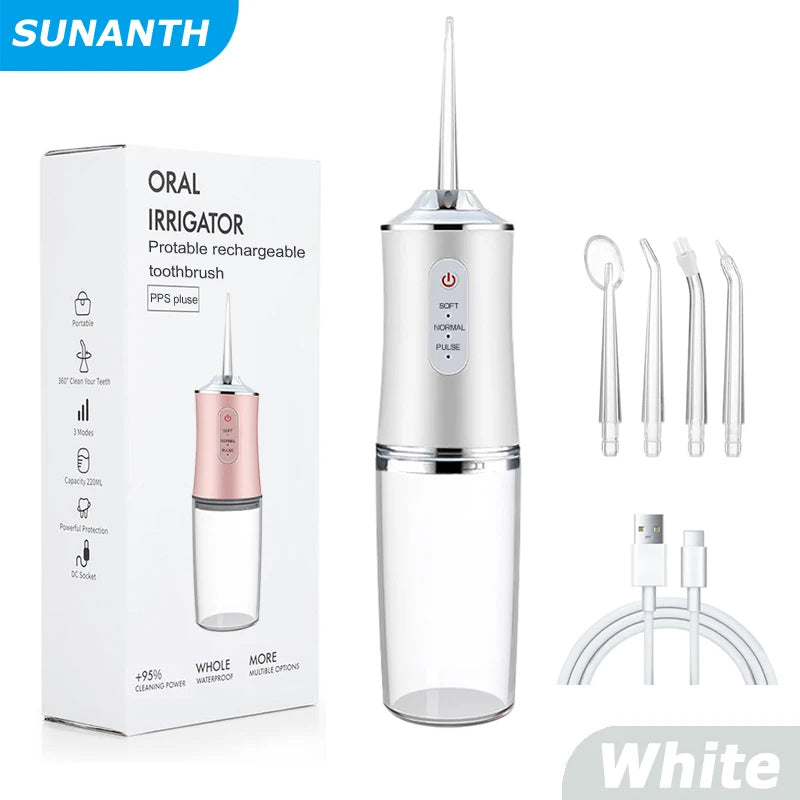 USB Portable Oral Irrigator,  Water Flosser,  Dental Water Jet Tools, Pick Cleaning Teeth 200ML,  4 Nozzles for Mouth Oral Cleaning