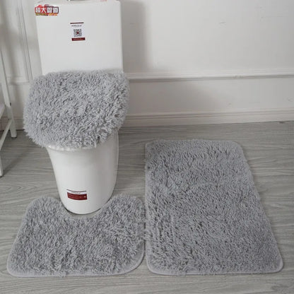 3pc Bathroom Set Rug,  Mat , Toilet Lid Cover   .Plain Solid Color Bathmats 
Kit Non-Slip Fluffy Home Carpets