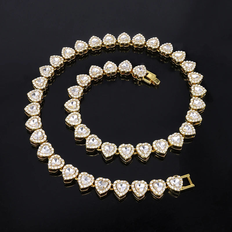 Luxurious Heart Type Rhinestone Hop Tennis Chain Bracelet And Necklace For MOTHERS DAY  and other Occasions