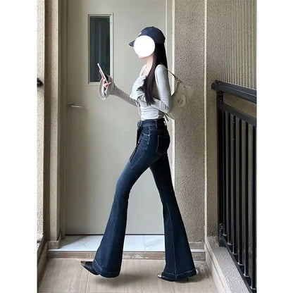 Slim Fit Bell Bottom Jeans for  Women's Micro Flare Jeans,  Retro Slimming, Floor Length Elastic Pants. 5 sizes, starting at Small and  going up through  2XL