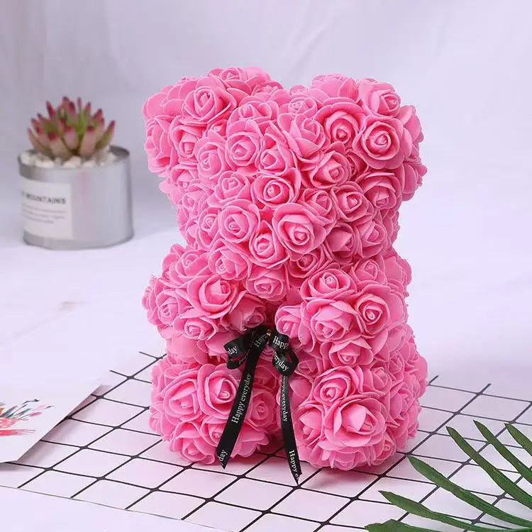 25cm Artificial Teddy Rose Flower Bear with Box.   Romantic Valentines Day Gift for Girlfriend,  Teen , Women Anniversary or Wedding Party